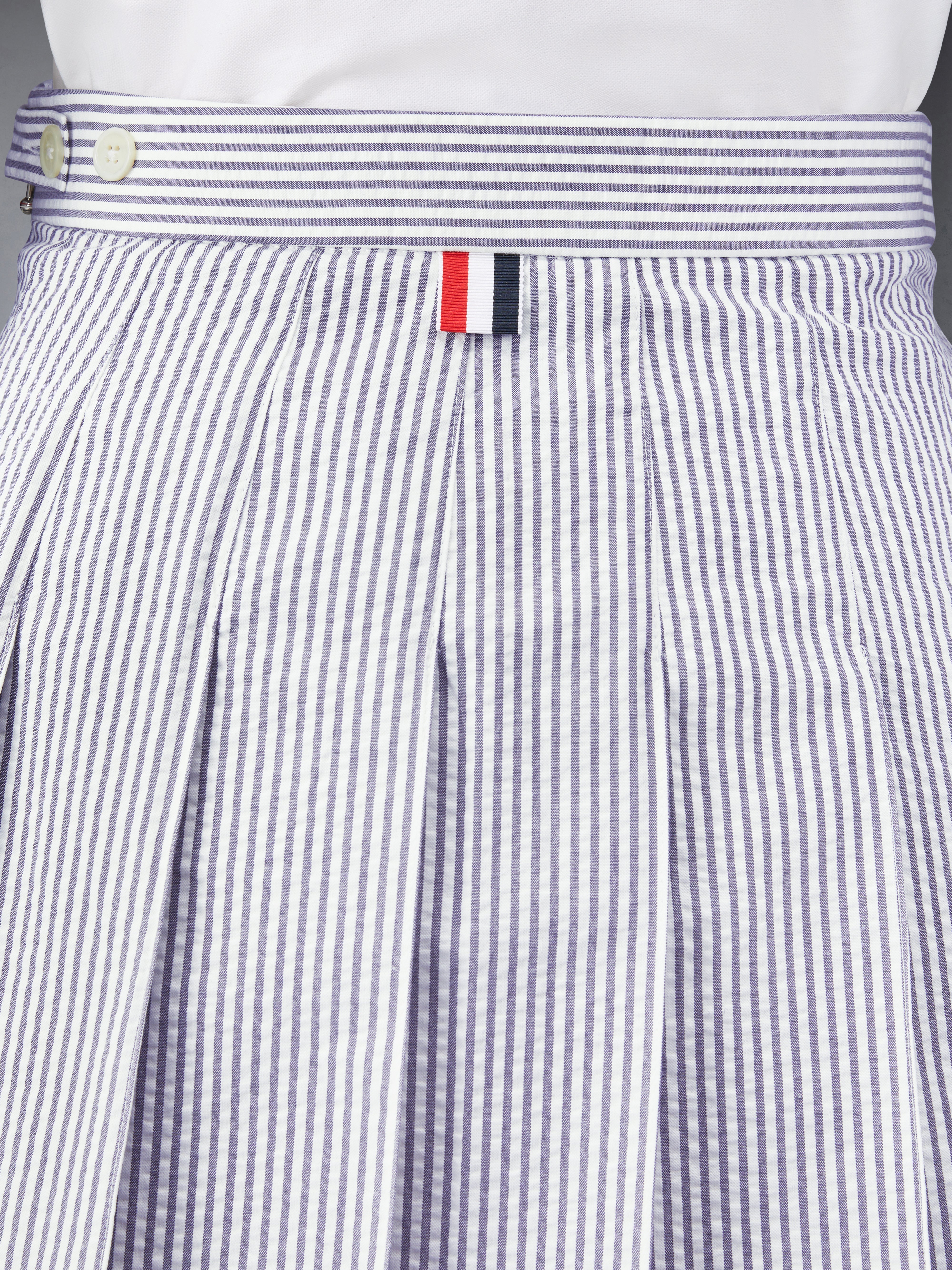Thom Browne｜SKIRTS (FGC402V 06146 035) Plain Weave 4 Bar Dropped Back Pleated Skirt | Thom Browne