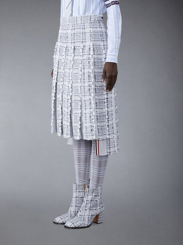 Prince of Wales Chenille Tweed Wave Classic Pleated Skirt