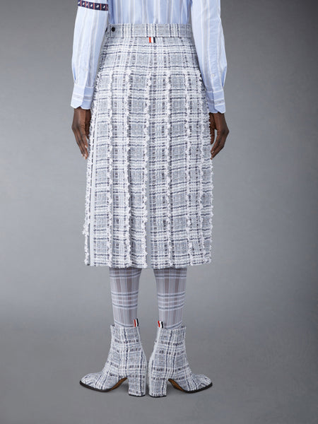 Prince of Wales Chenille Tweed Wave Classic Pleated Skirt MED GREY