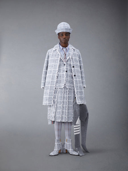 Prince of Wales Chenille Tweed Wave Classic Pleated Skirt MED GREY