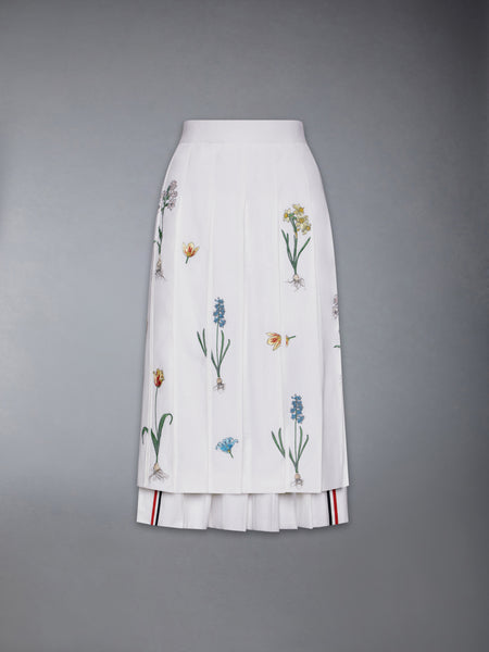 CLASSIC COTTON LINEN BOTANICAL FLOWER PLEATED SKIRT