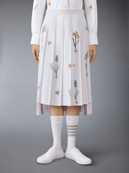 CLASSIC COTTON LINEN BOTANICAL FLOWER PLEATED SKIRT