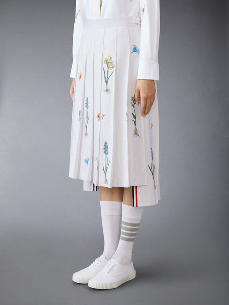 CLASSIC COTTON LINEN BOTANICAL FLOWER PLEATED SKIRT