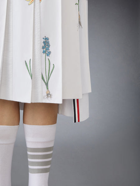 CLASSIC COTTON LINEN BOTANICAL FLOWER PLEATED SKIRT