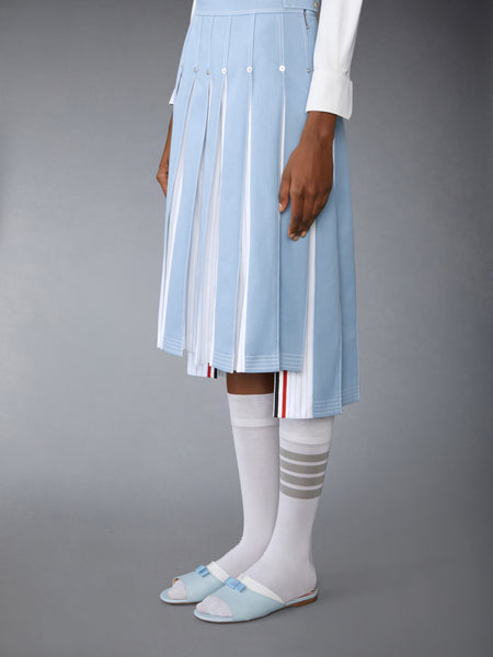 DENIM COMBO DROPPED BACK PLEATED SKIRT