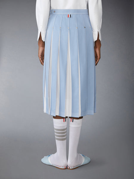 DENIM COMBO DROPPED BACK PLEATED SKIRT