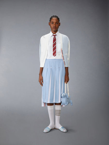 DENIM COMBO DROPPED BACK PLEATED SKIRT