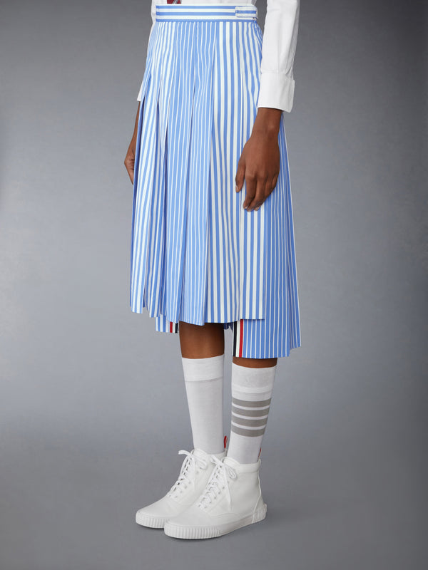 AWNING STRIPED POPLIN FUNMIX PLEATED SKIRT