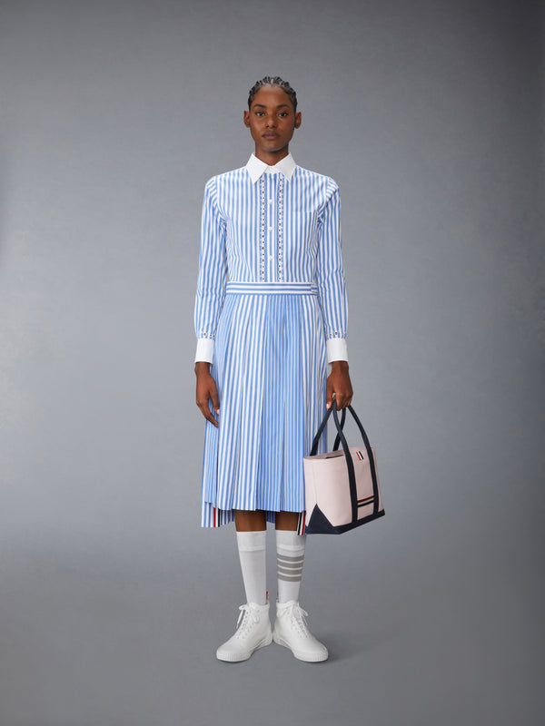 AWNING STRIPED POPLIN FUNMIX PLEATED SKIRT