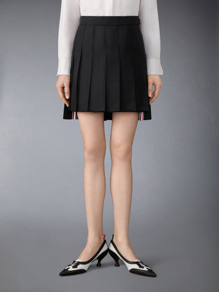 3-PLY WOOL MOHAIR PLEATED MINI SKIRT BLACK
