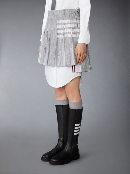 SOLID TWEED 4-BAR PLEATED MINI SKIRT
