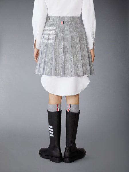 SOLID TWEED 4-BAR PLEATED MINI SKIRT