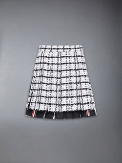 WINDOWPANE CHECK CHIFFON TWEED FRAY MINI PLEATED SKIRT