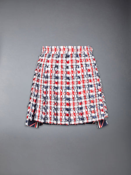 GINGHAM SATIN RIBBON TWEED PLEATED MINI SKIRT