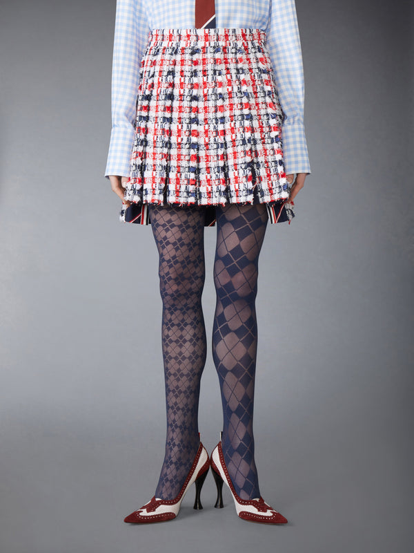 GINGHAM SATIN RIBBON TWEED PLEATED MINI SKIRT - image 1