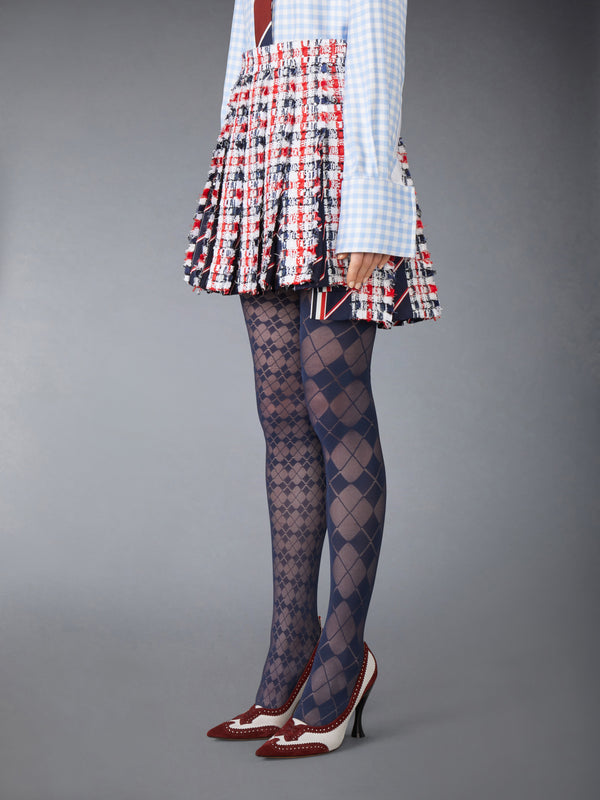 GINGHAM SATIN RIBBON TWEED PLEATED MINI SKIRT - image 2
