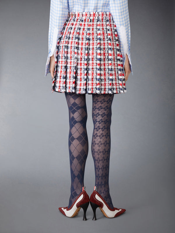 GINGHAM SATIN RIBBON TWEED PLEATED MINI SKIRT - image 3