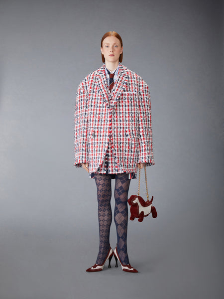GINGHAM SATIN RIBBON TWEED PLEATED MINI SKIRT
