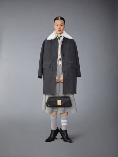 LIGHT WEIGHT IRISH DONEGAL TWEED MIDI A-LINE SIDE TAB SKIRT MED GREY