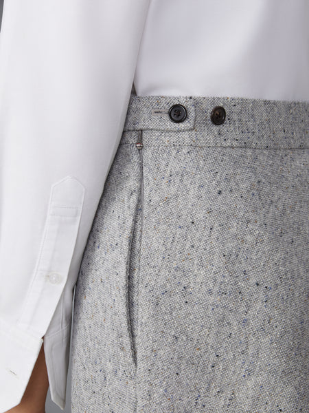 LIGHT WEIGHT IRISH DONEGAL TWEED MIDI A-LINE SIDE TAB SKIRT MED GREY