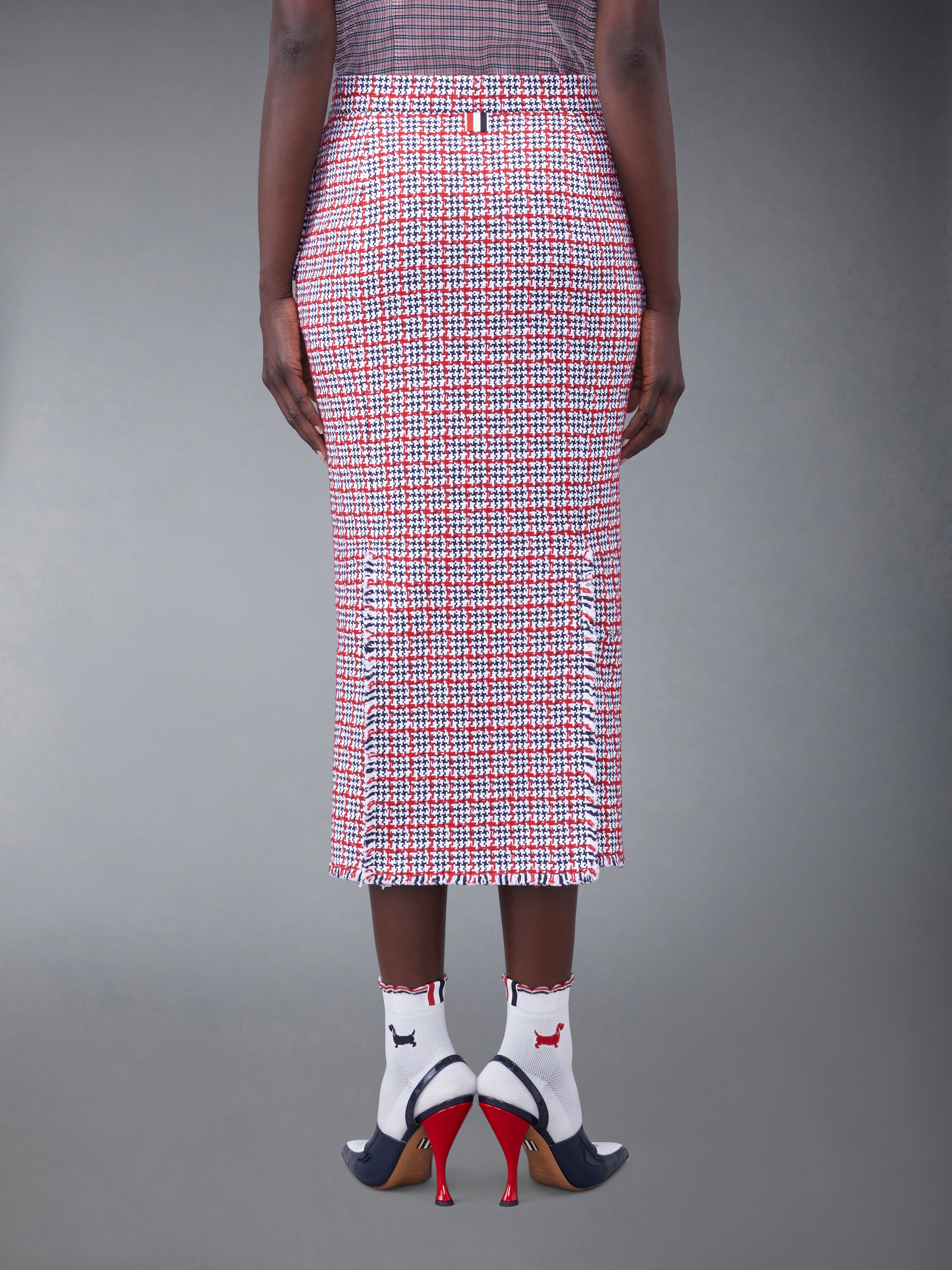 Check Summer Tweed Fray Maxi Low Rise Pencil Skirt | Thom Browne