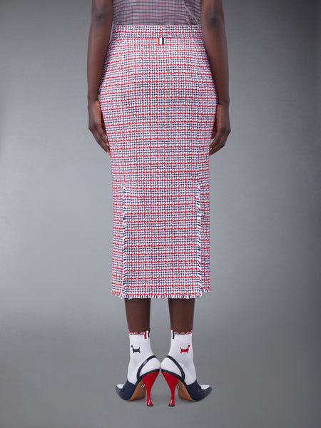 CHECK SUMMER TWEED FRAY MAXI LOW RISE PENCIL SKIRT RWBWHT