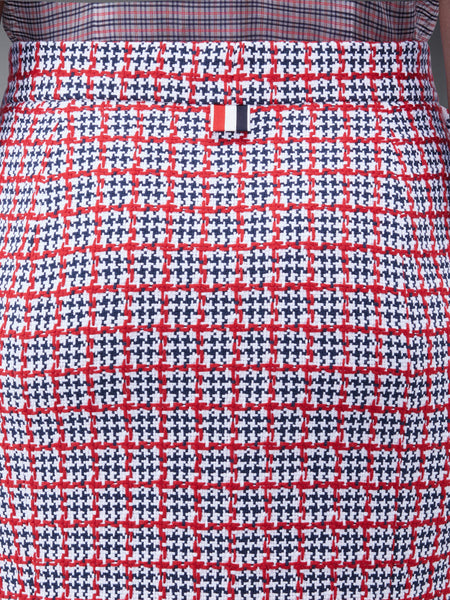 CHECK SUMMER TWEED FRAY MAXI LOW RISE PENCIL SKIRT RWBWHT