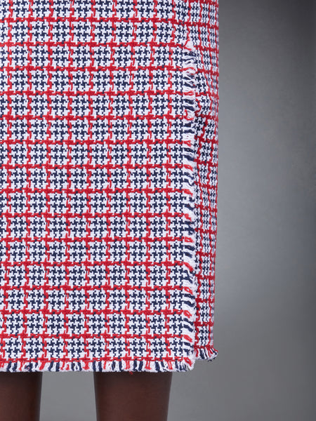 CHECK SUMMER TWEED FRAY MAXI LOW RISE PENCIL SKIRT RWBWHT