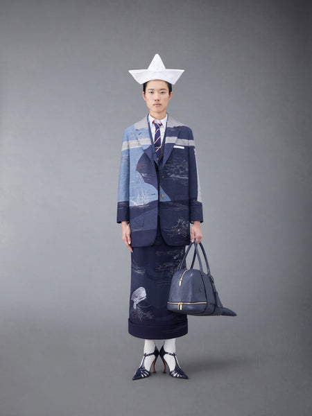 Wool Flannel Stitch Detail Calf Length Sack Skirt DEEP BLUE