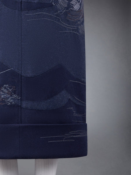 Wool Flannel Stitch Detail Calf Length Sack Skirt DEEP BLUE