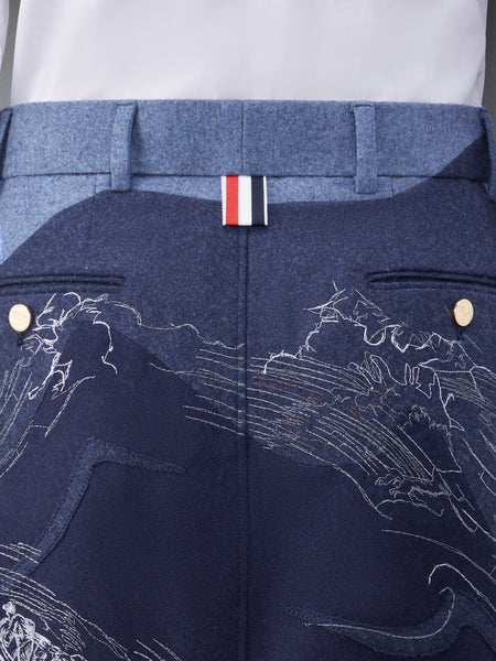 Wool Flannel Stitch Detail Calf Length Sack Skirt DEEP BLUE