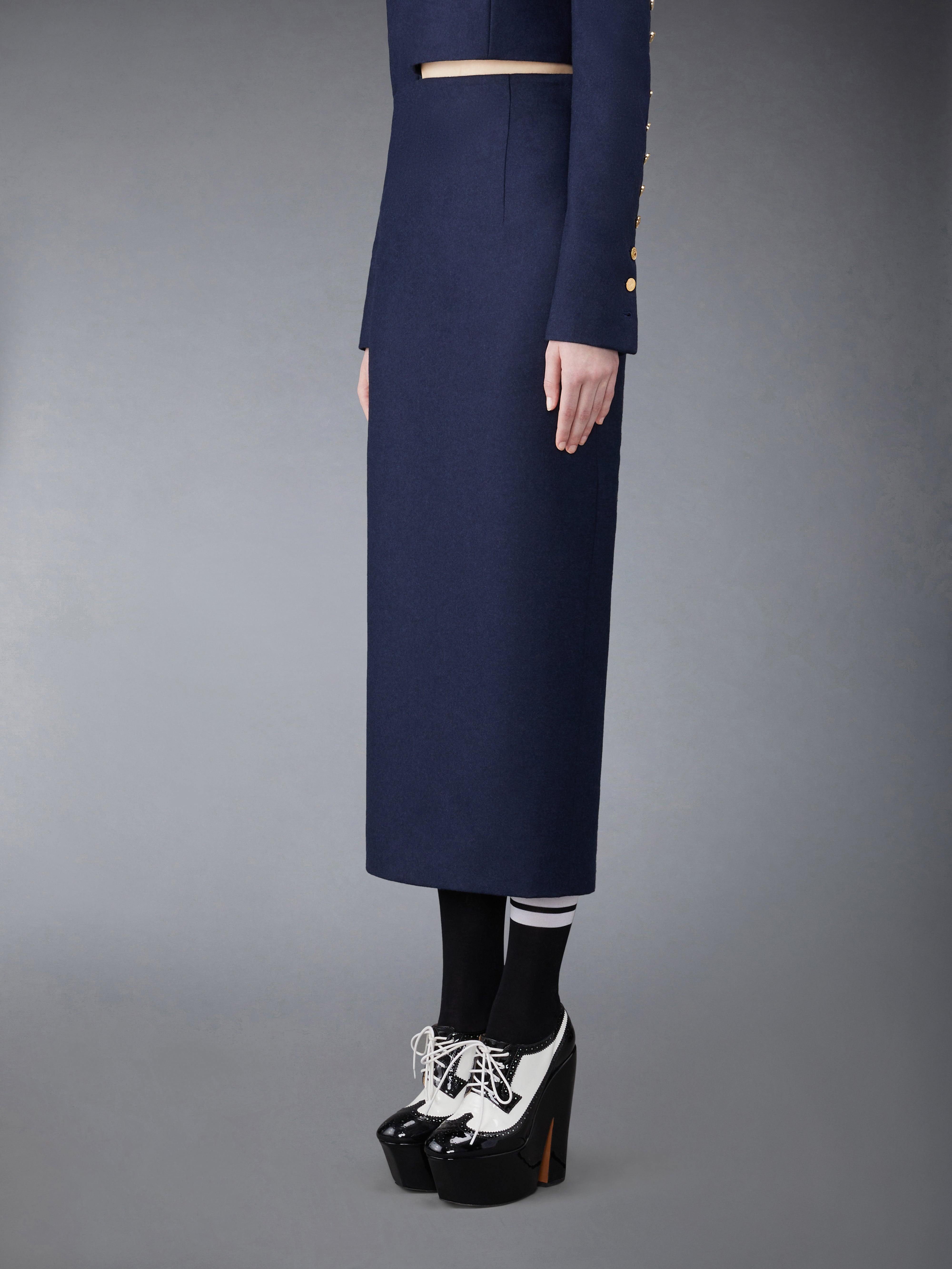 Thom Browne｜SKIRTS (LINKS STITCH BELOW KNEE PENCIL SKIR Thom Browne 4-Bar Links Stitch Pencil Skirt In Grey - 60