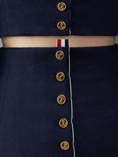 FLANNEL BUTTON BACK PENCIL SKIRT NAVY