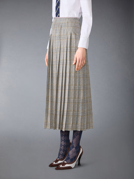 HUNTING TWEED SILK TWILL PLEATED SKIRT