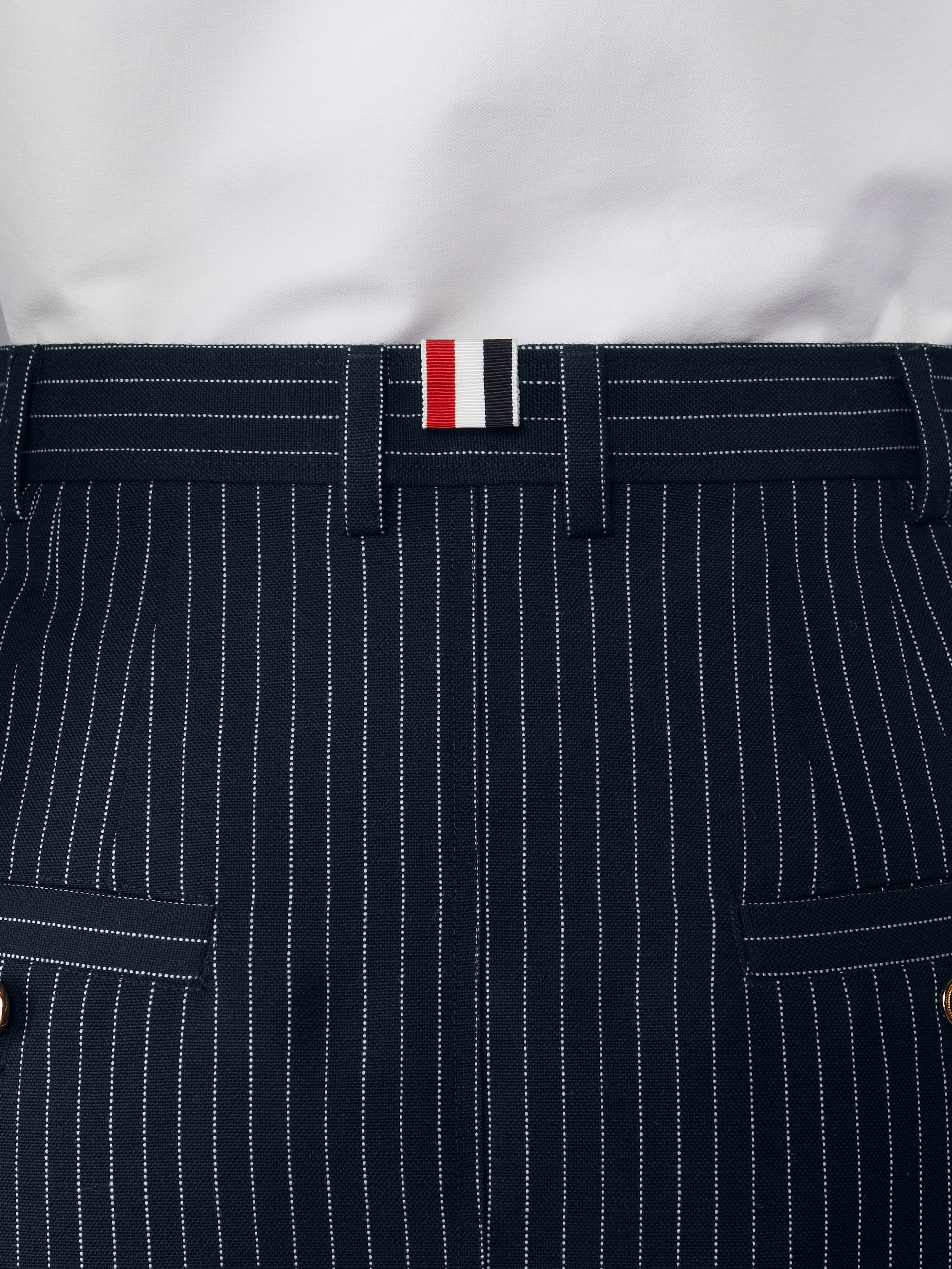 スカート THOM BROWNE NAVY BLUE PINSTRIPED PENCIL SKIRT Thom Browne Navy Blue Pinstriped Pencil Skirt In Black