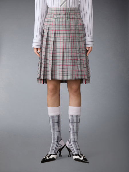 PLAID CHECK COOL WOOL PLEATED SKIRT RWBWHT