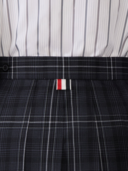 WINDOWPANE PLAID COOL WOOL PLEATED SKIRT BLACK
