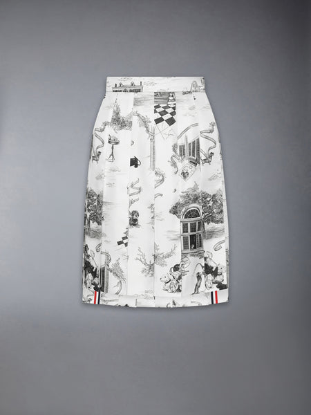 SILK TWILL HECTOR TOILE PLEATED SKIRT BLK/WHT