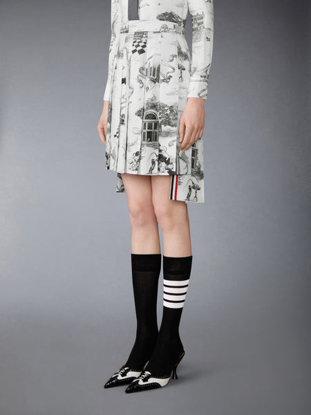 SILK TWILL HECTOR TOILE PLEATED SKIRT BLK/WHT