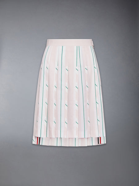 MADRAS COTTON STRIPED PLEATED SKIRT LT PINK