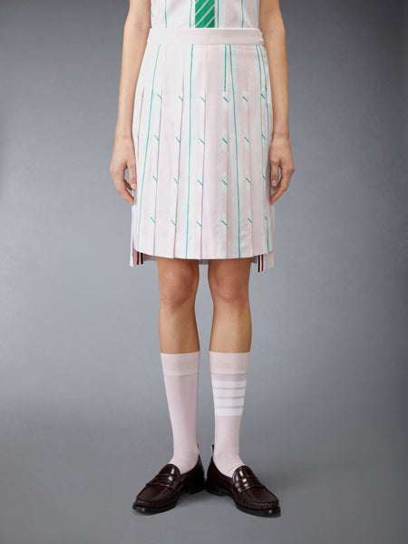 MADRAS COTTON STRIPED PLEATED SKIRT LT PINK