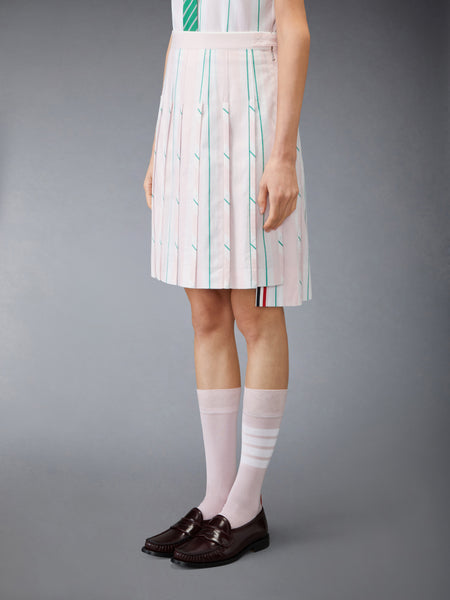 MADRAS COTTON STRIPED PLEATED SKIRT LT PINK