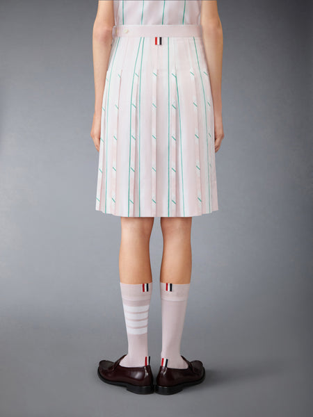 MADRAS COTTON STRIPED PLEATED SKIRT LT PINK