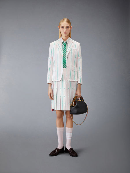 MADRAS COTTON STRIPED PLEATED SKIRT LT PINK