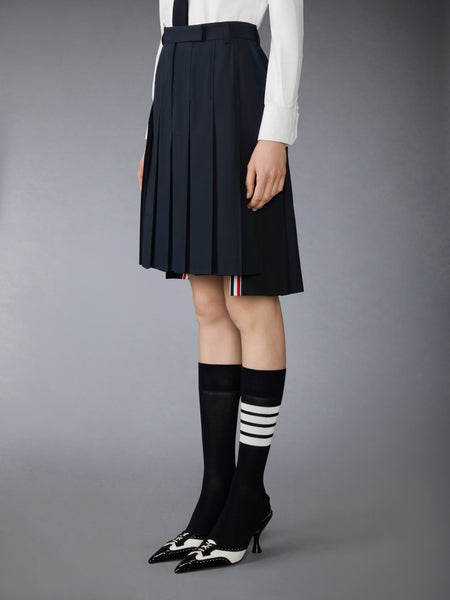 COTTON SUITING PLEATED SKIRT NAVY