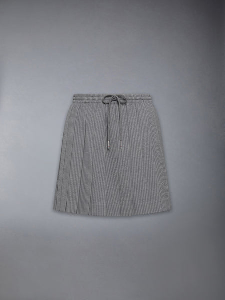 WOOL SEERSUCKER DRAWSTRING PLEATED MINI SKIRT LT GREY