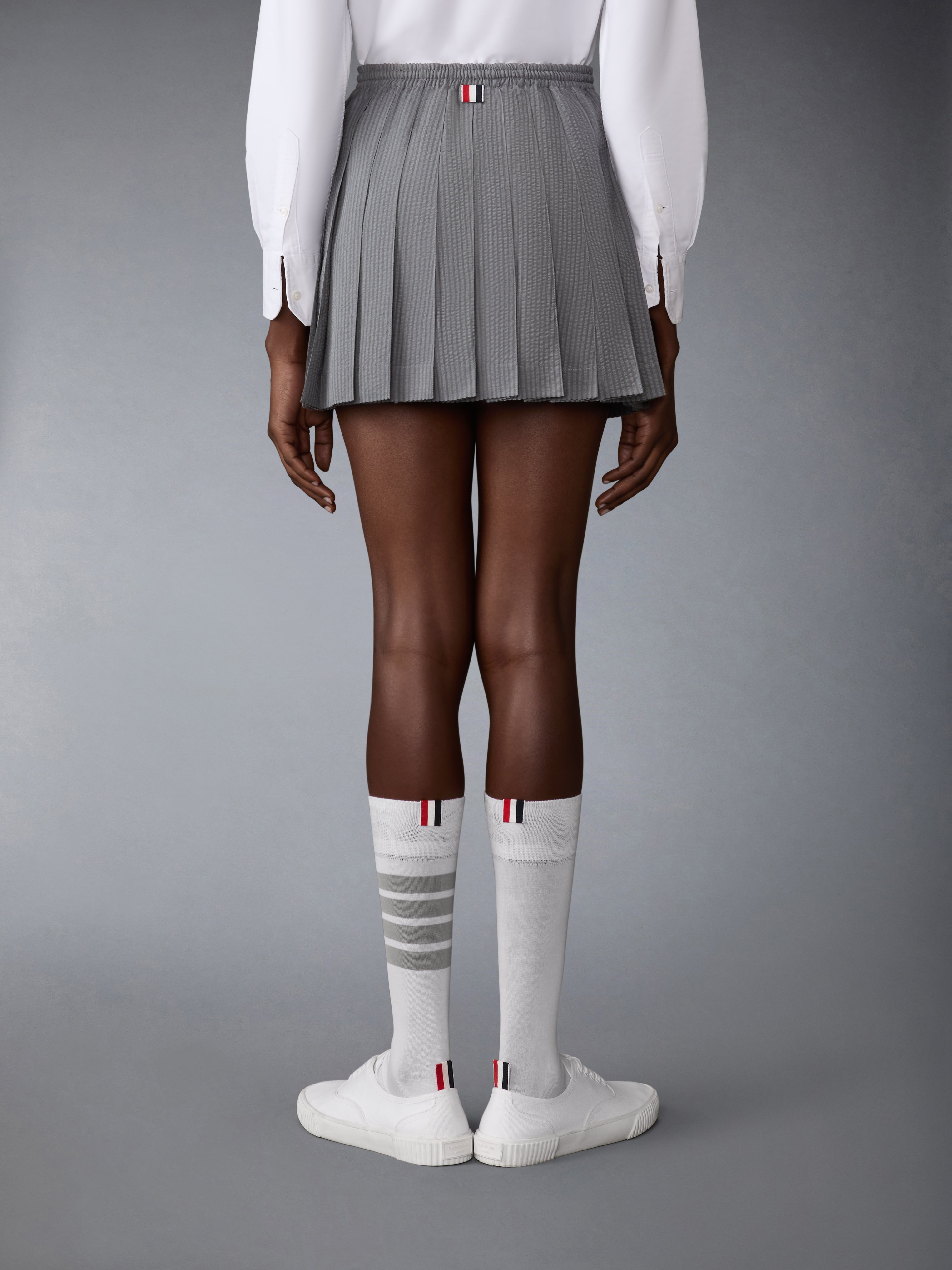 Wool Seersucker Drawstring Pleated Mini Skirt | Thom Browne
