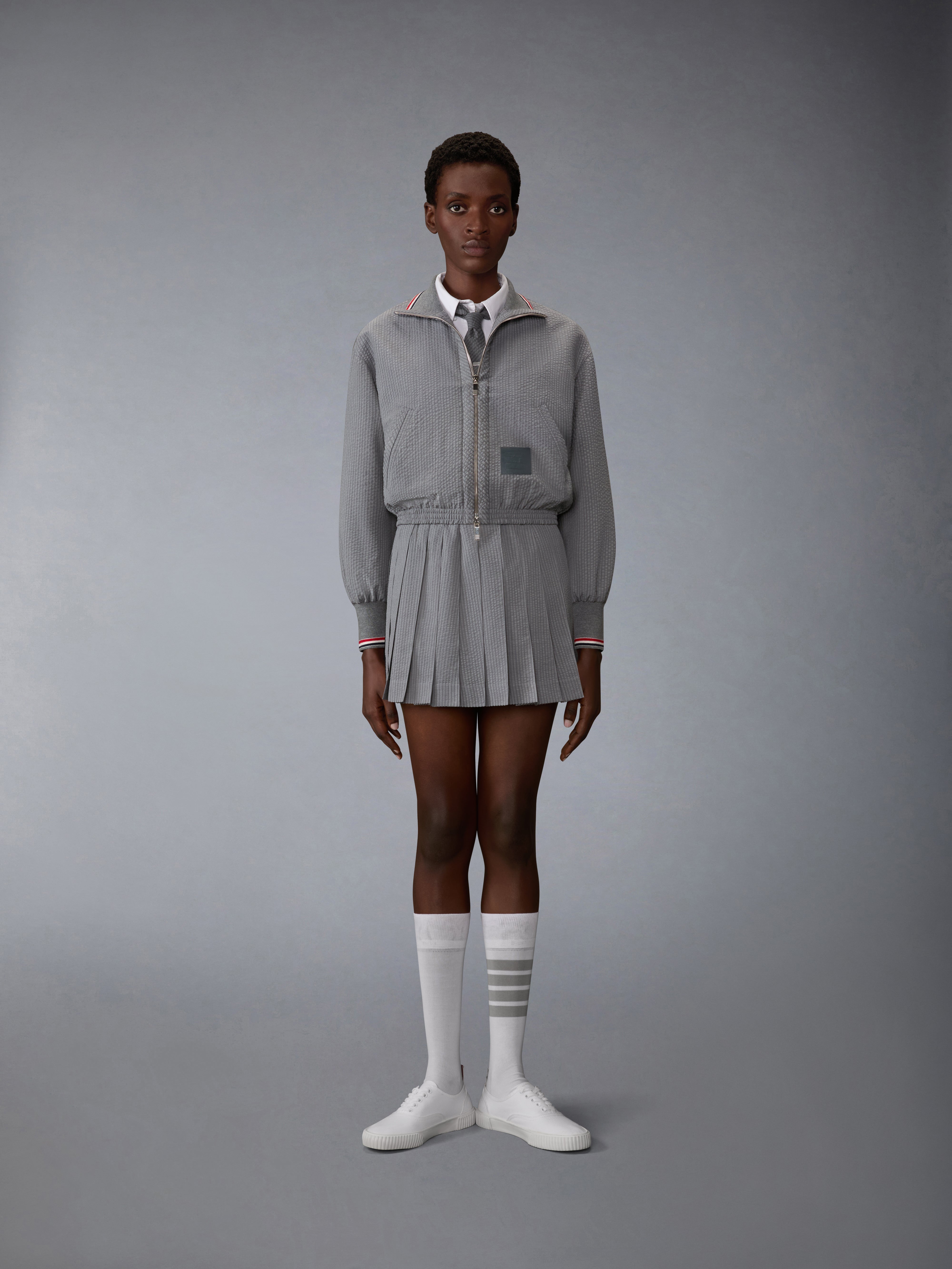 Wool Seersucker Drawstring Pleated Mini Skirt | Thom Browne