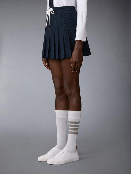 WOOL SEERSUCKER DRAWSTRING PLEATED MINI SKIRT NAVY