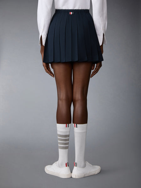 WOOL SEERSUCKER DRAWSTRING PLEATED MINI SKIRT NAVY